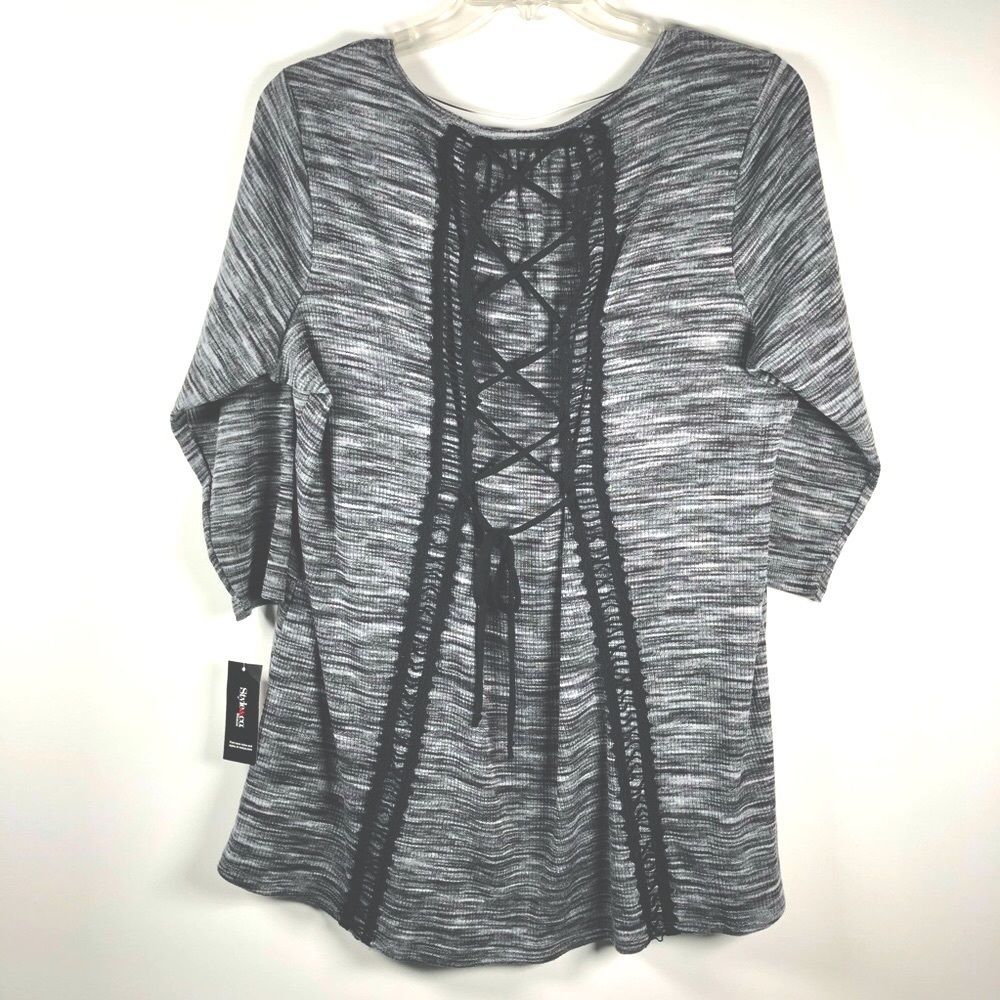 🆕 Style & Co Tie Back 3/4 Sleeve Hilo Top in AV Black